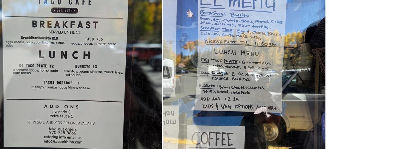 El Rhino Taco Cafe Menu