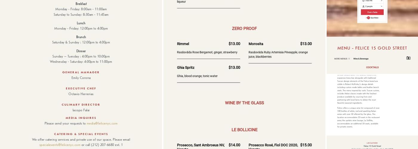 Felice Montague Menu