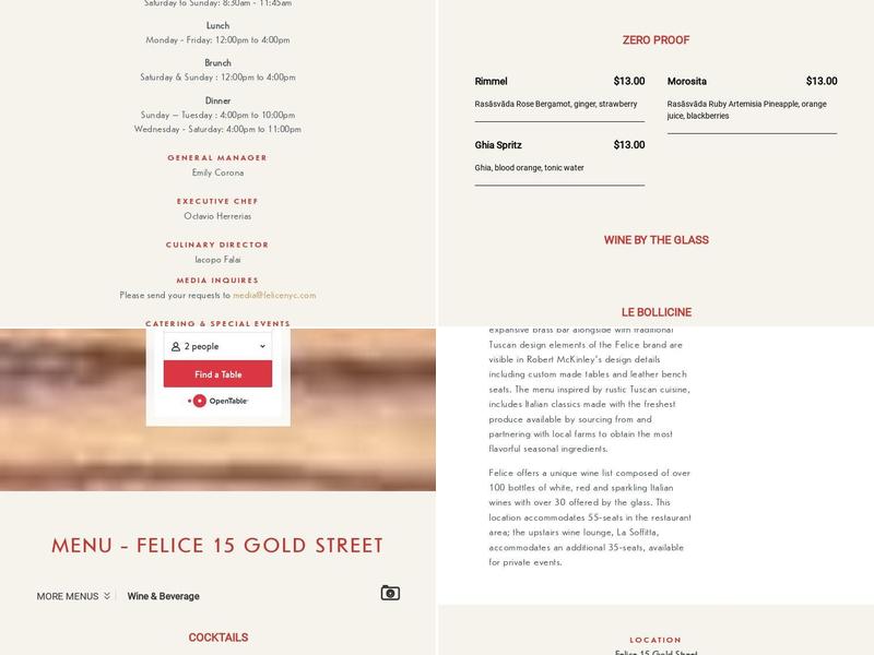 Felice Montague Menu
