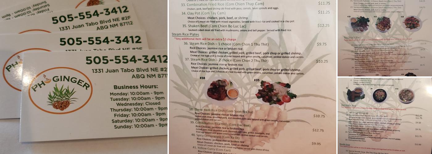 Pho Ginger Menu