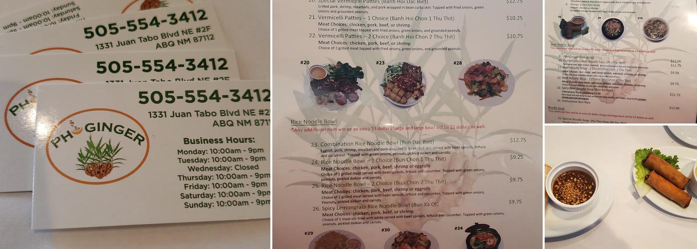 Pho Ginger Menu