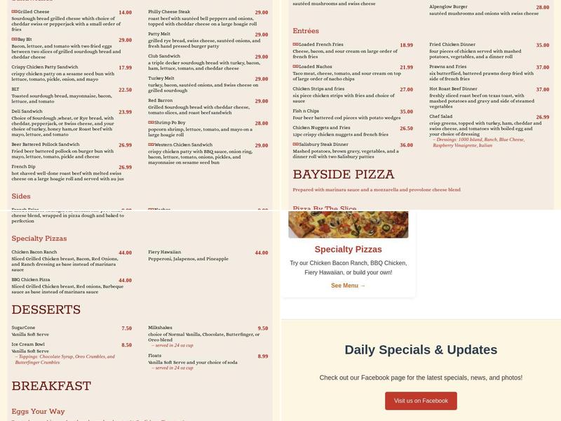 Bayside Diner Menu