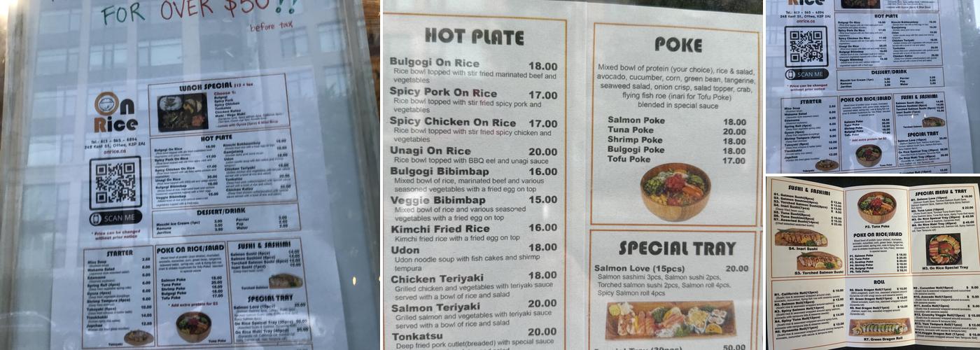 On Rice Menu