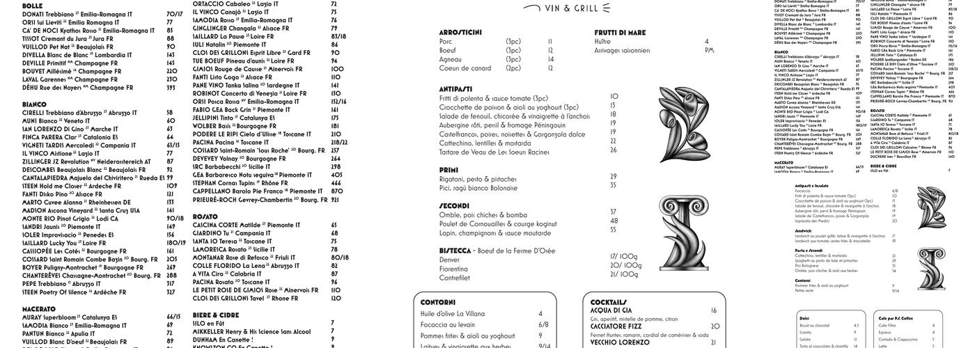 Gia Vin & Grill Menu