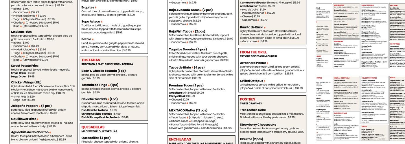 MEXITACO Cantina Menu
