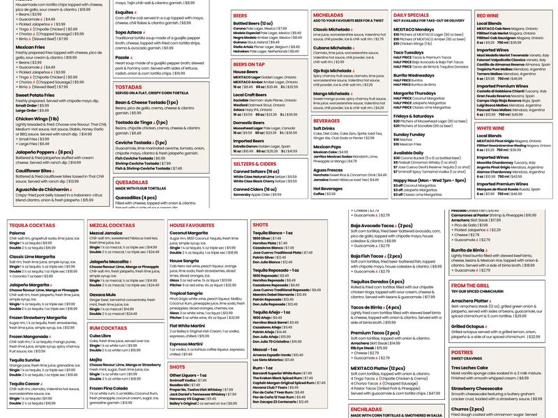 MEXITACO Cantina Menu