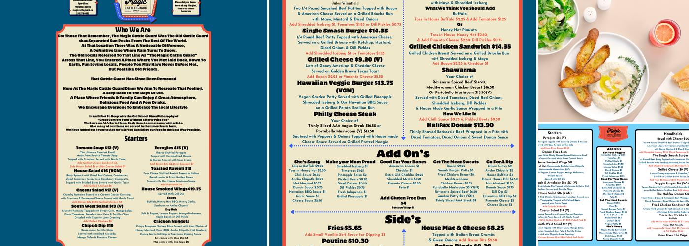 Magic Cattle Guard Diner Menu