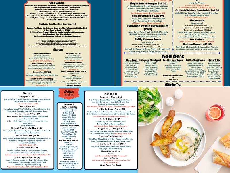 Magic Cattle Guard Diner Menu