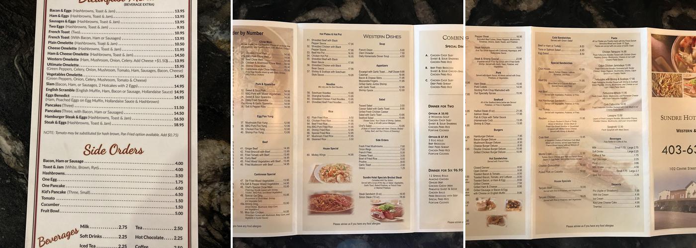 Sundre Hotel Menu