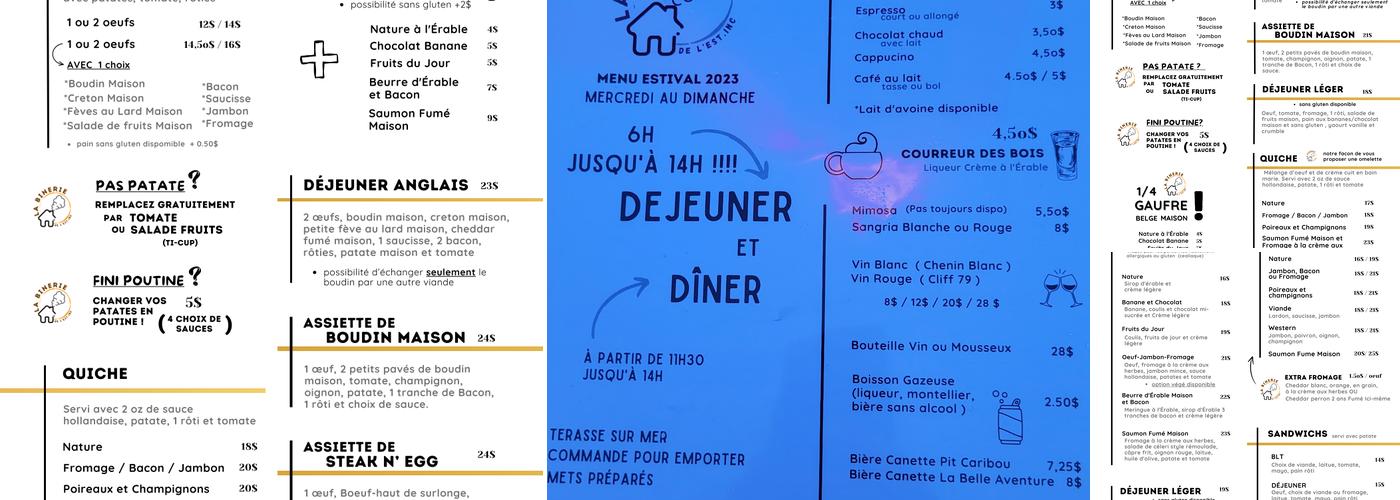 La Binerie de l'Est Menu