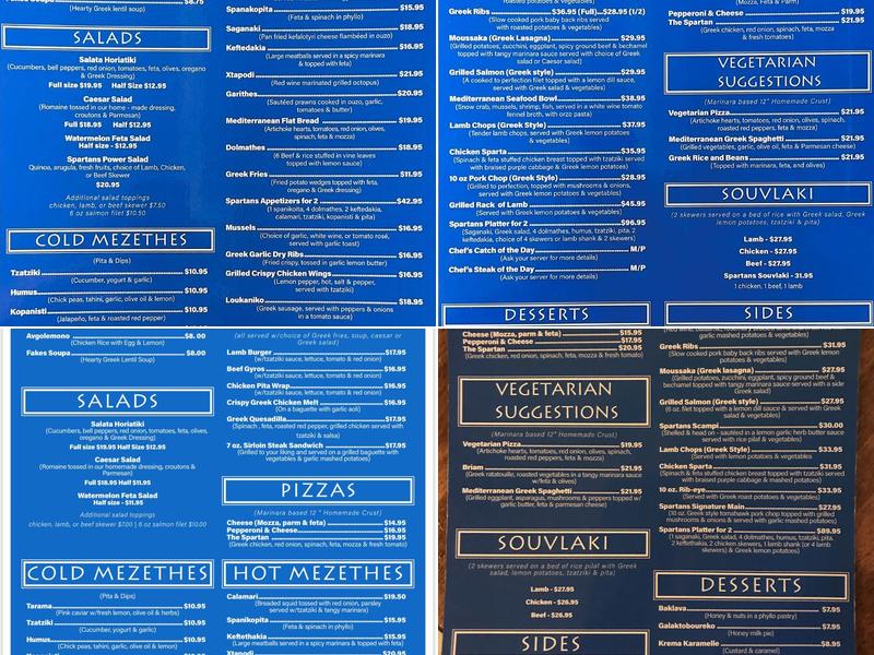 Spartans Greek Taverna Menu