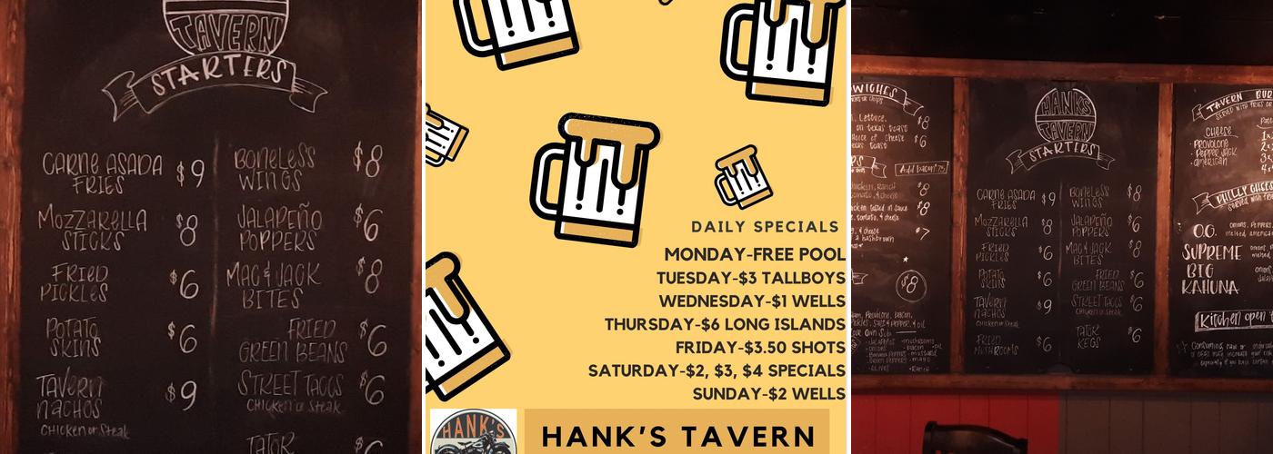 Hanks Tavern Menu