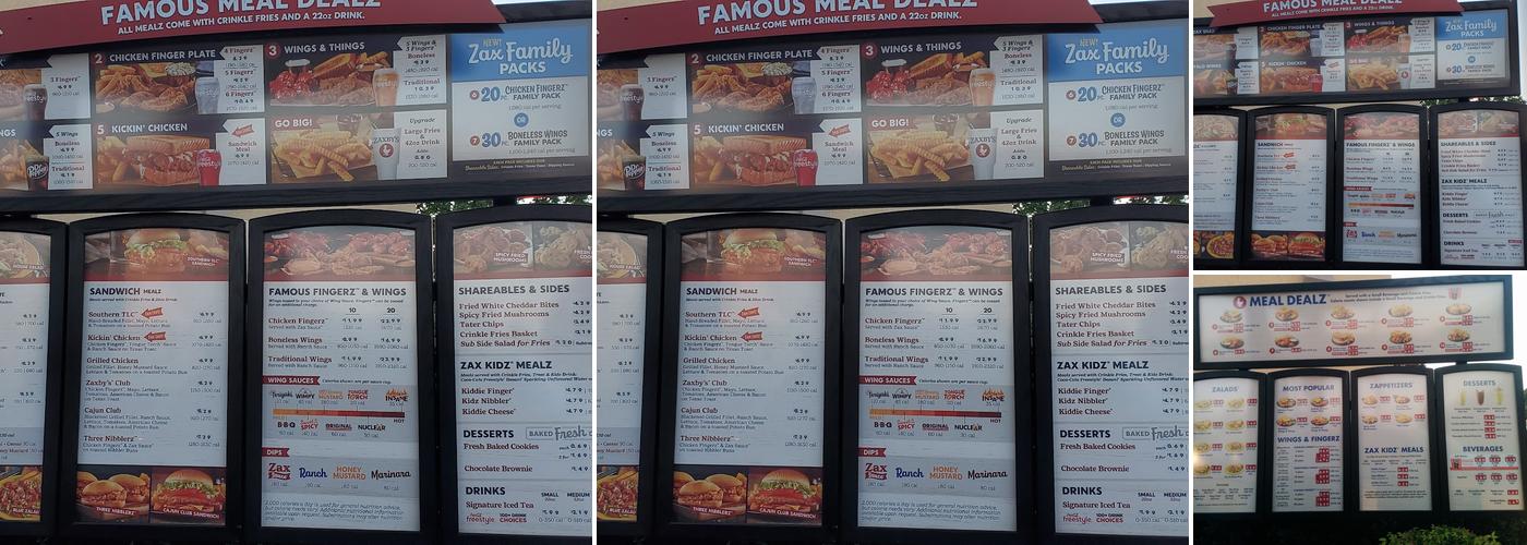 Zaxbys Chicken Fingers & Buffalo Wings Menu