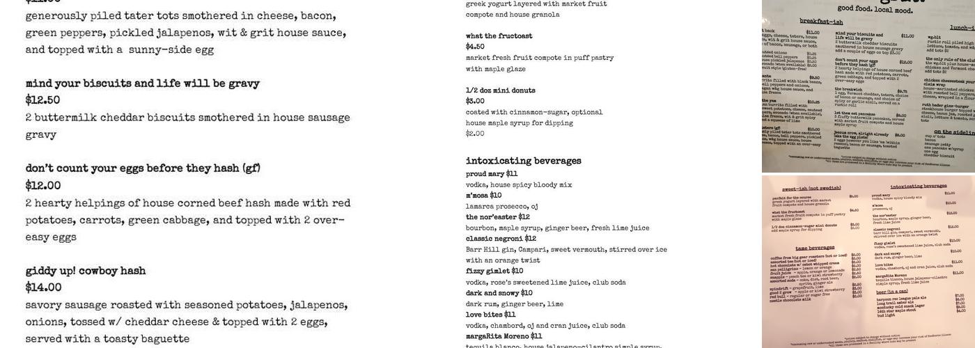 wit & grit Menu