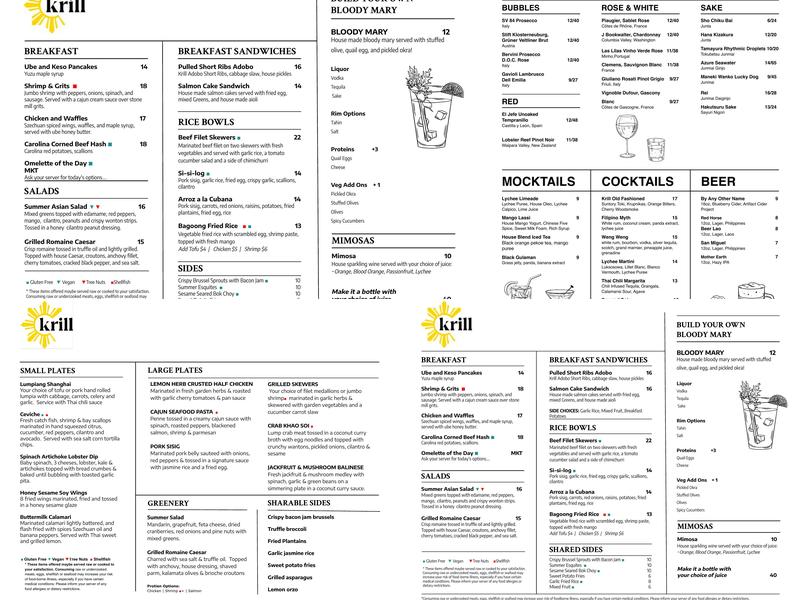 Krill Restaurant Menu