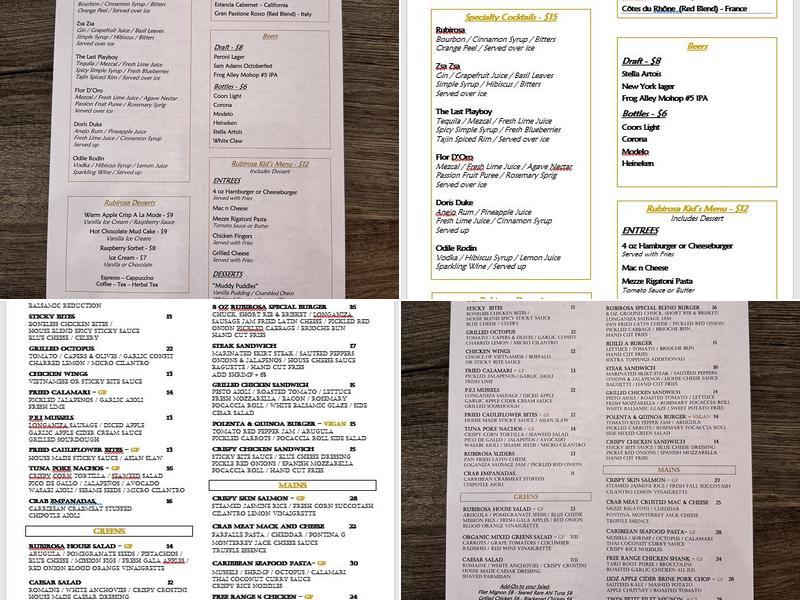 RUBY RESTAURANT & BAR Menu