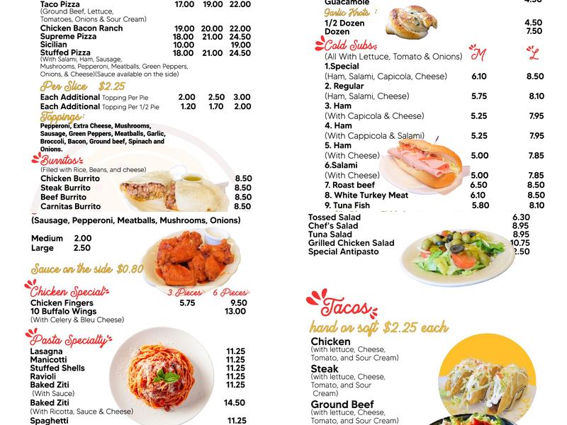 Calixto’s pizza Menu