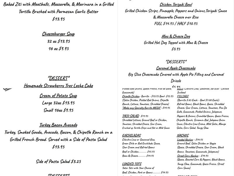 Curbside Cravings Menu