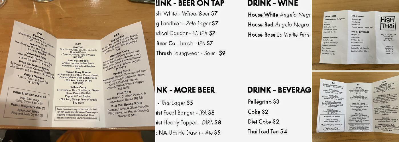 High Thai Menu