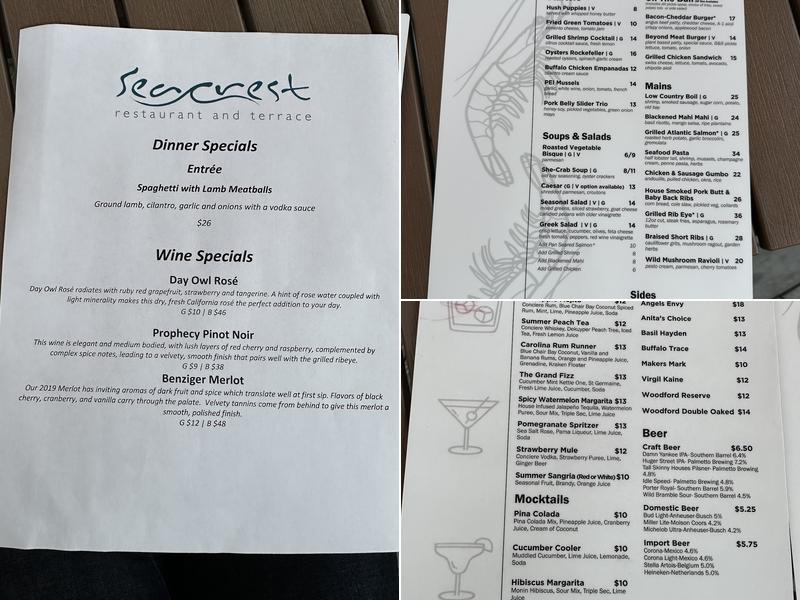 Seacrest Restaurant and Terrace Menu