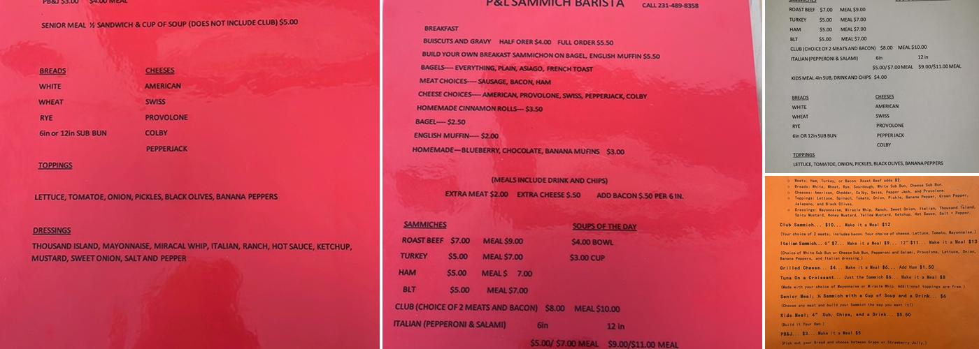 P & L Sammich Barista Menu