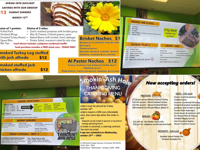 1 Smokin ash hole Menu