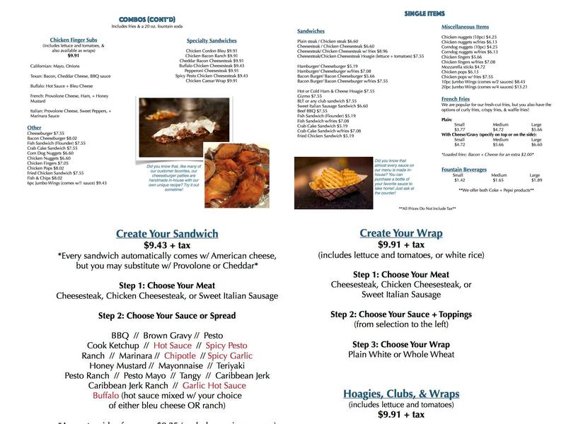 Penn steak and fries Menu