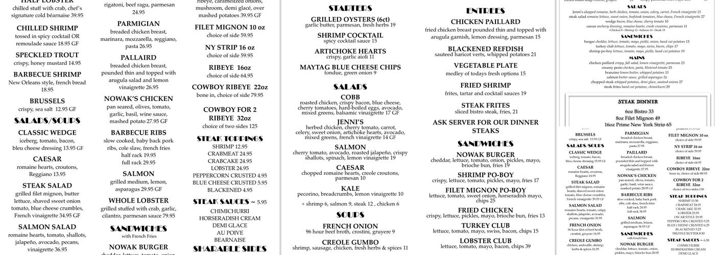 Nowak's Steakhouse Menu