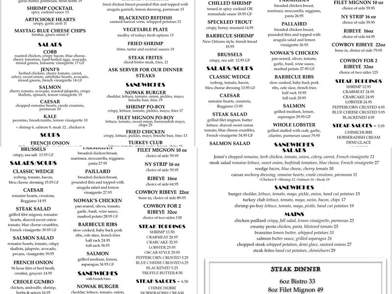 Nowak's Steakhouse Menu