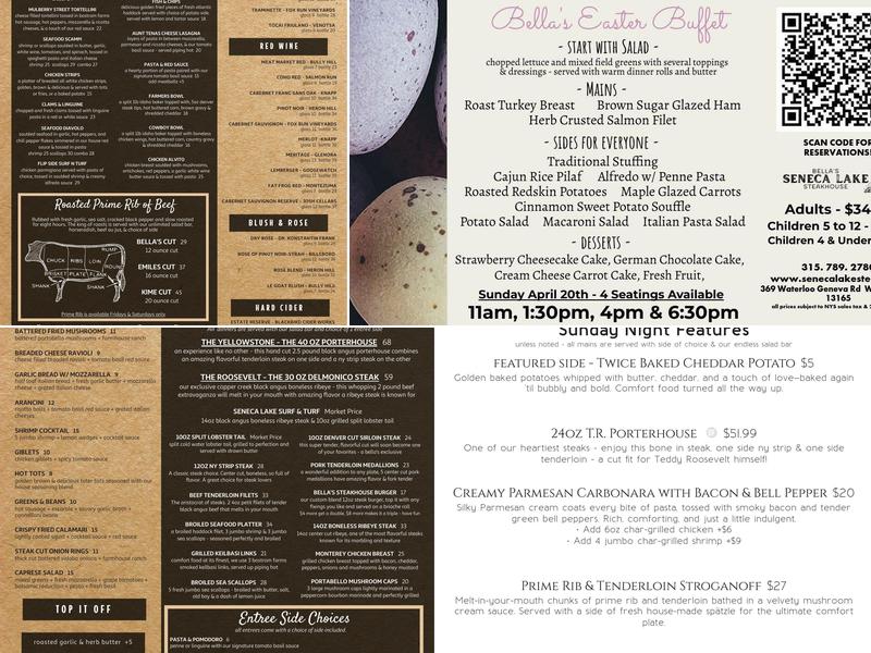 Bella's Seneca Lake Steakhouse Menu