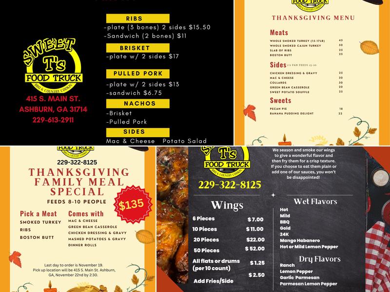 Sweet T's Food Truck LLC Menu