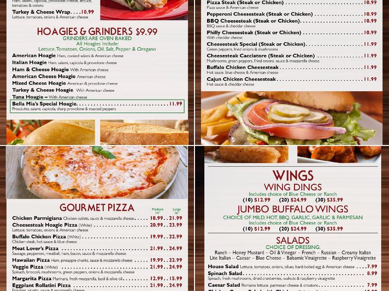 Bella Mia Pizzeria and Italian restaurant Menu
