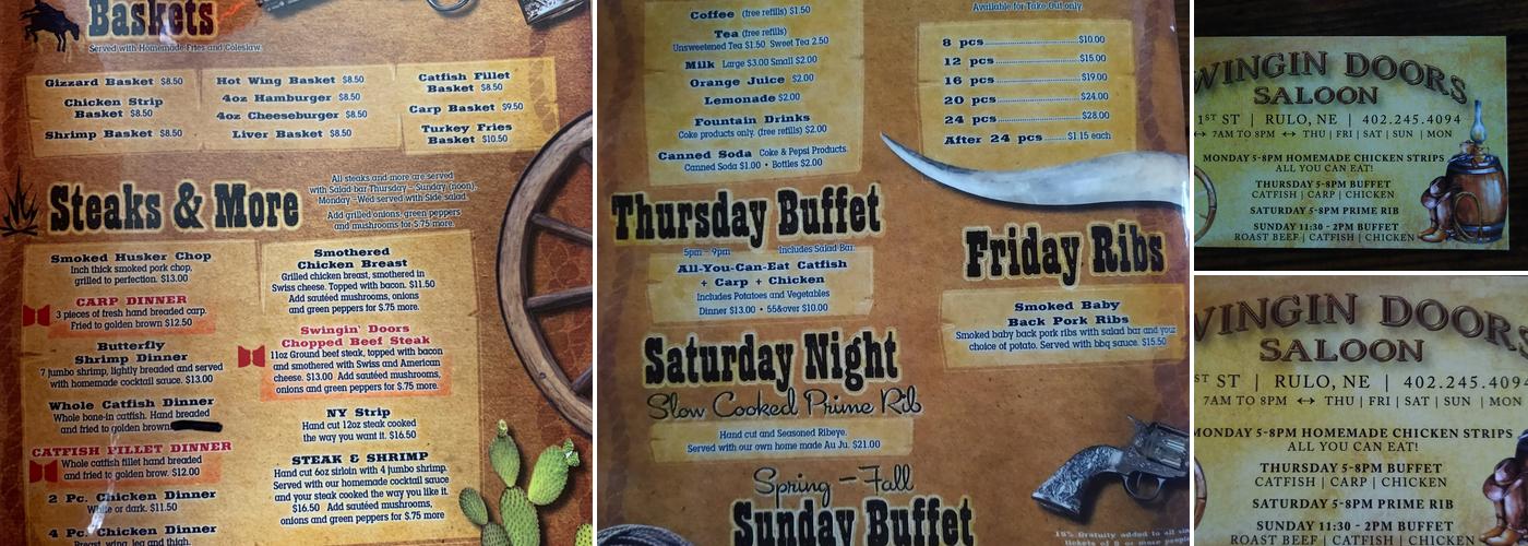 Ye Ole Tyme Saloon Menu