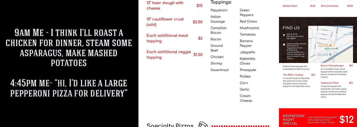 Junction Pizza Company Menu