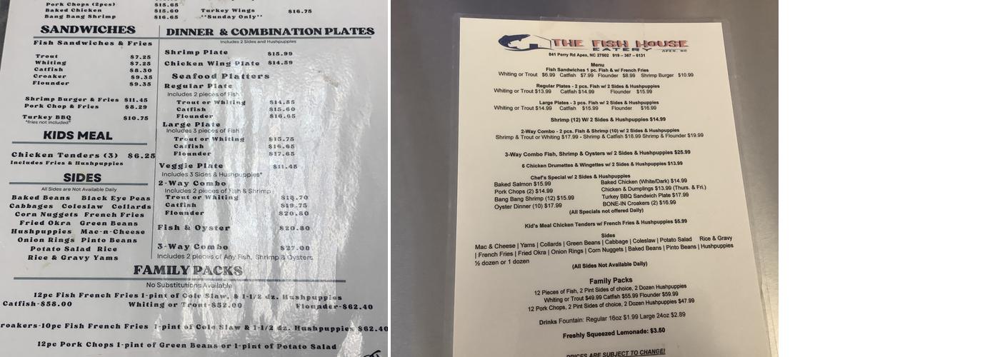 The Fish House Eatery Menu