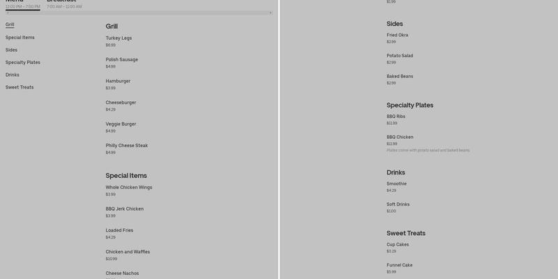 QUEENZ CARNIVAL STOP Menu