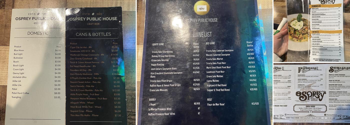 Osprey Public House Menu