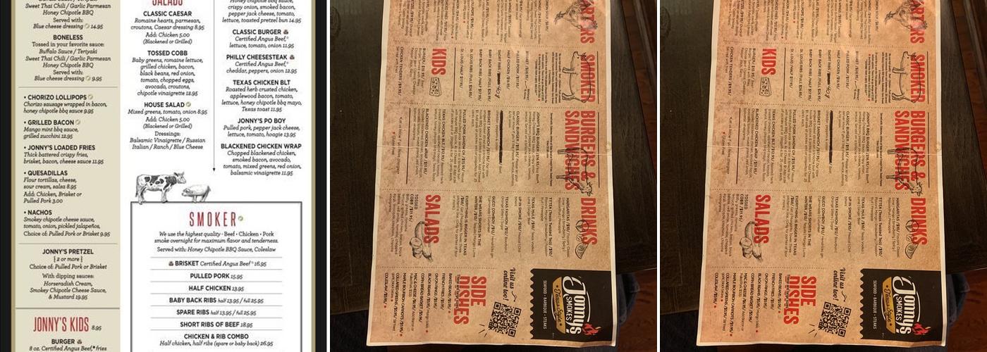 Jonny's Smokes Menu