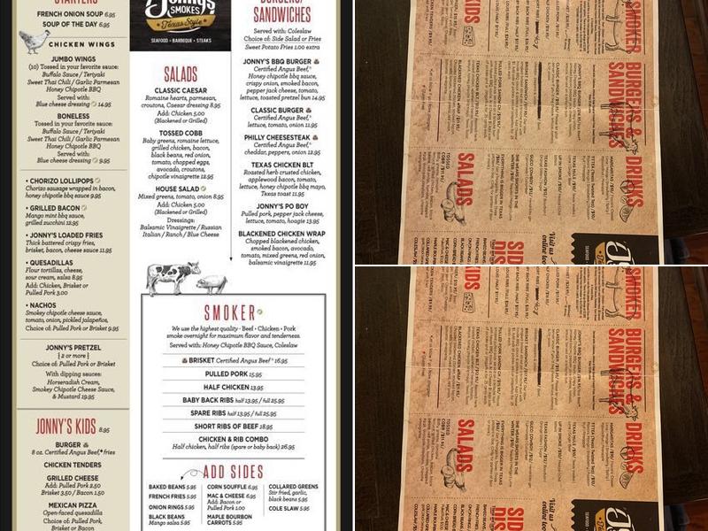 Jonny's Smokes Menu
