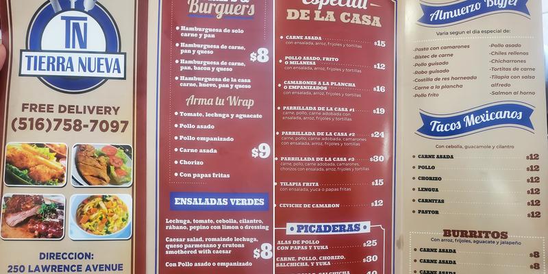 Tierra Nueva Restaurante Menu