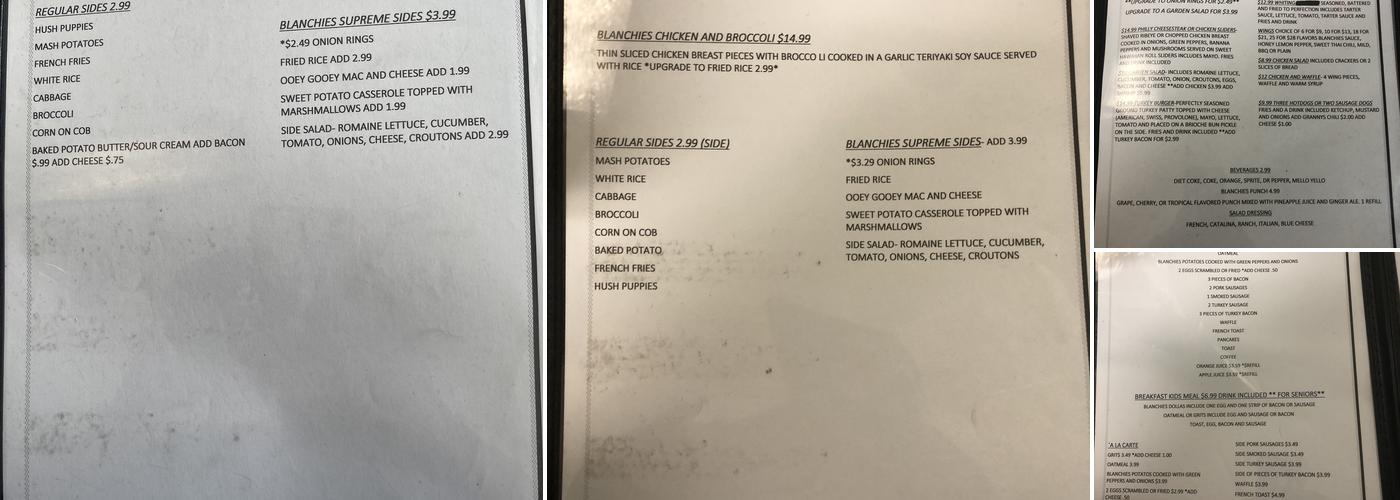 Blanchies Menu
