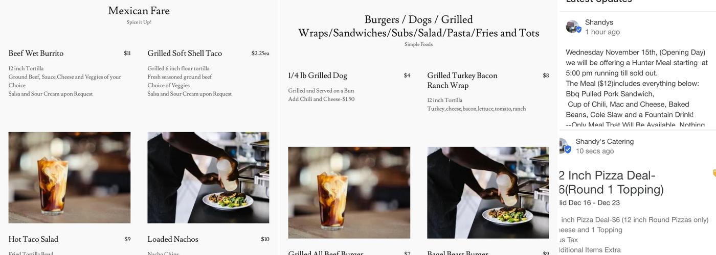Shandys Menu
