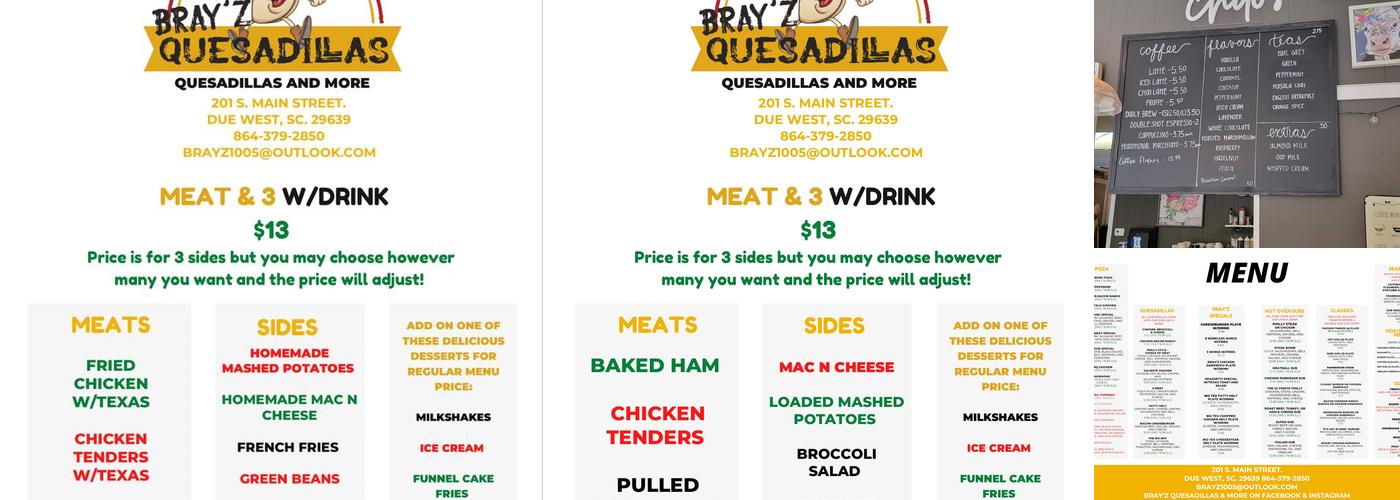 Bray'z Quesadillas & More Menu