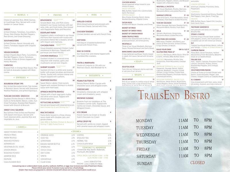 TrailsEnd Bistro Menu