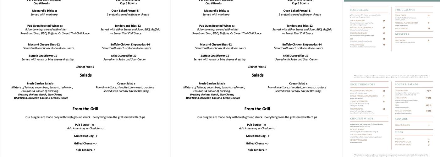 West Meadow Pub Menu