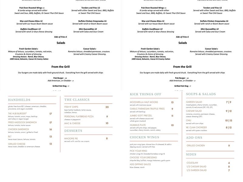 West Meadow Pub Menu