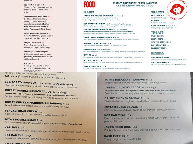 Joya's Menu