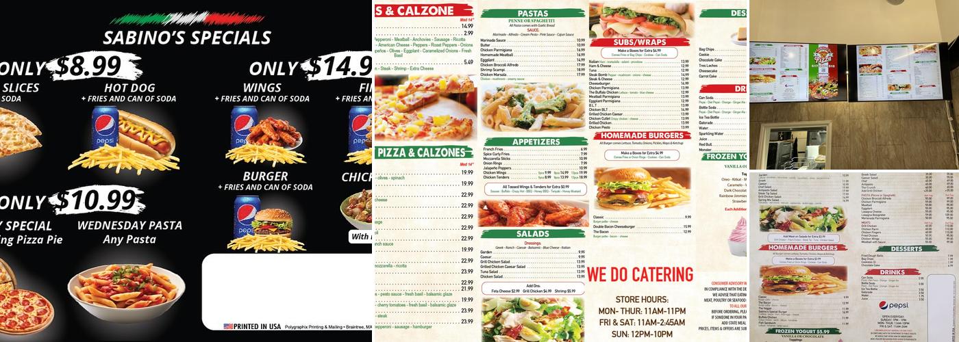 Sabino's Pizza Menu