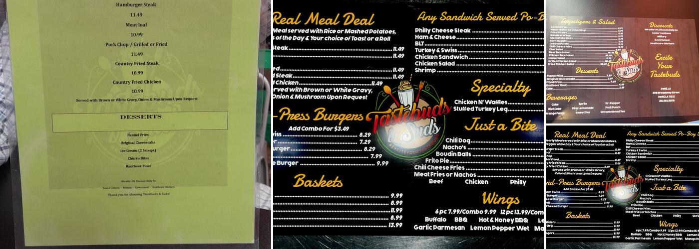 Tastebuds & Suds Menu