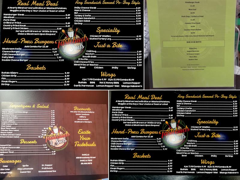 Tastebuds & Suds Menu